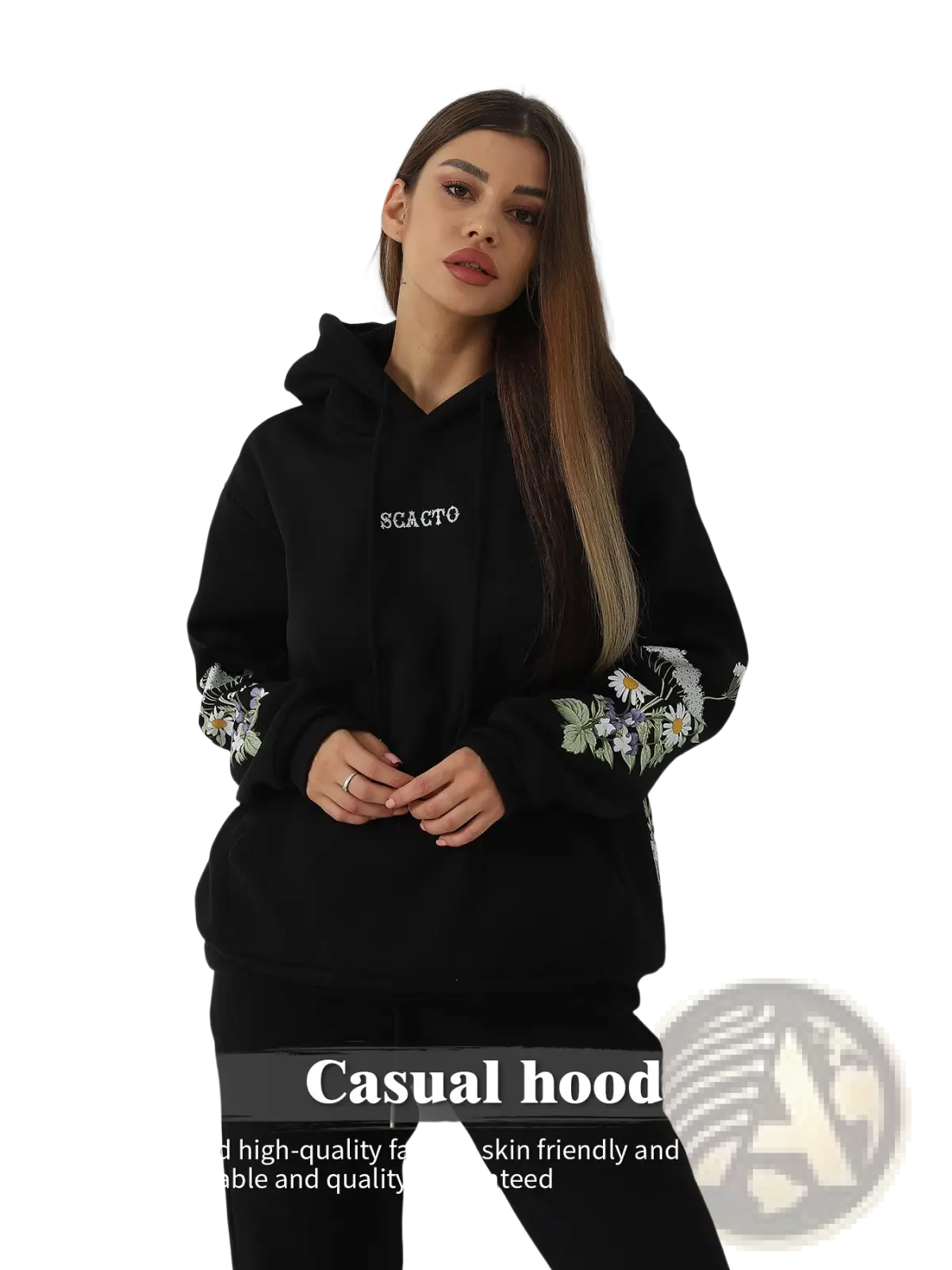 Women's Floral Embroidered Long Sleeve Hoodie