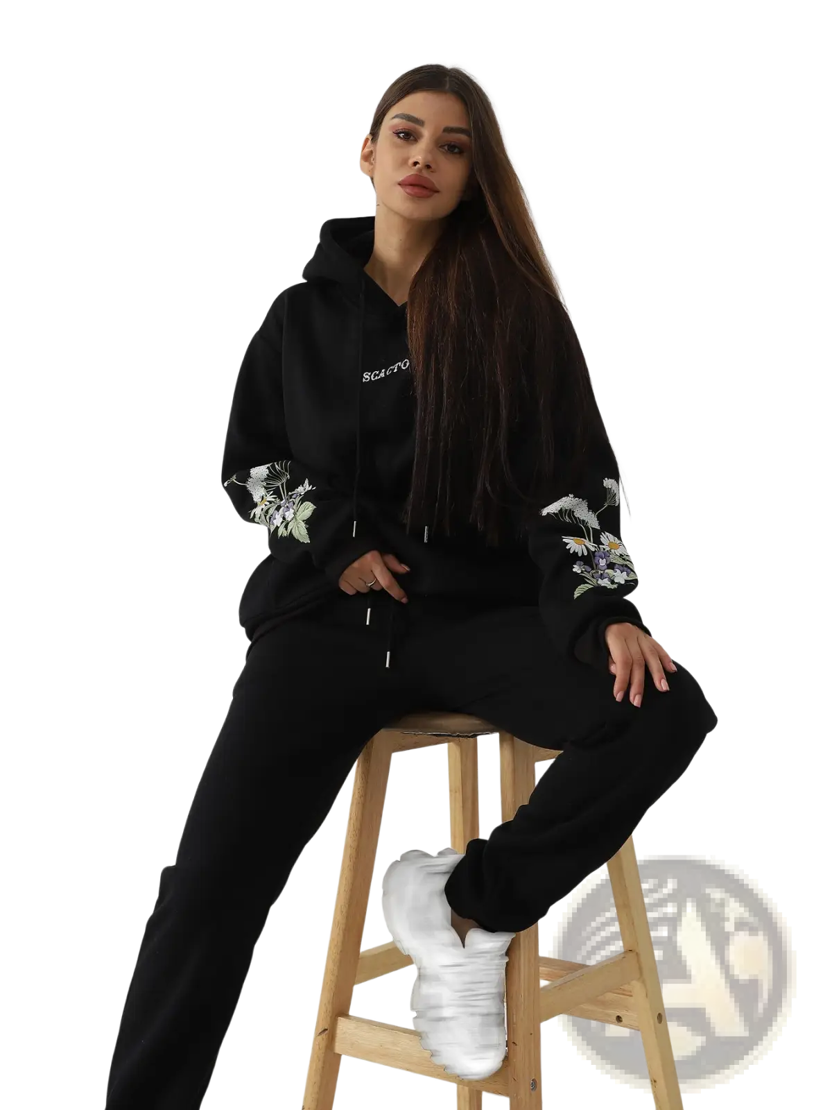 Women's Floral Embroidered Long Sleeve Hoodie