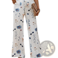 Women's Floral Print Cotton Linen Wide Leg Trousers