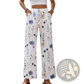 Women's Floral Print Cotton Linen Wide Leg Trousers