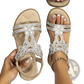 Women's Floral Rhinestone Wedge Sandals Low Heel