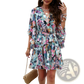 Women's Floral V-neck Ruffle Dress with Waist Tie
