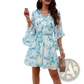 Women's Floral V-neck Ruffle Dress with Waist Tie