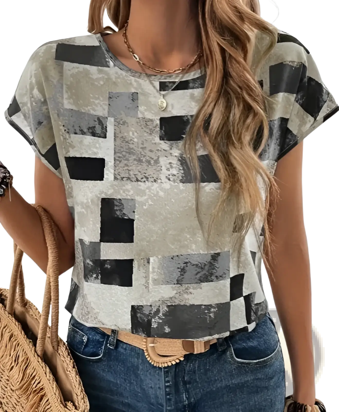Women's Geometric Aztec Print Short Sleeve Summer T-shirt