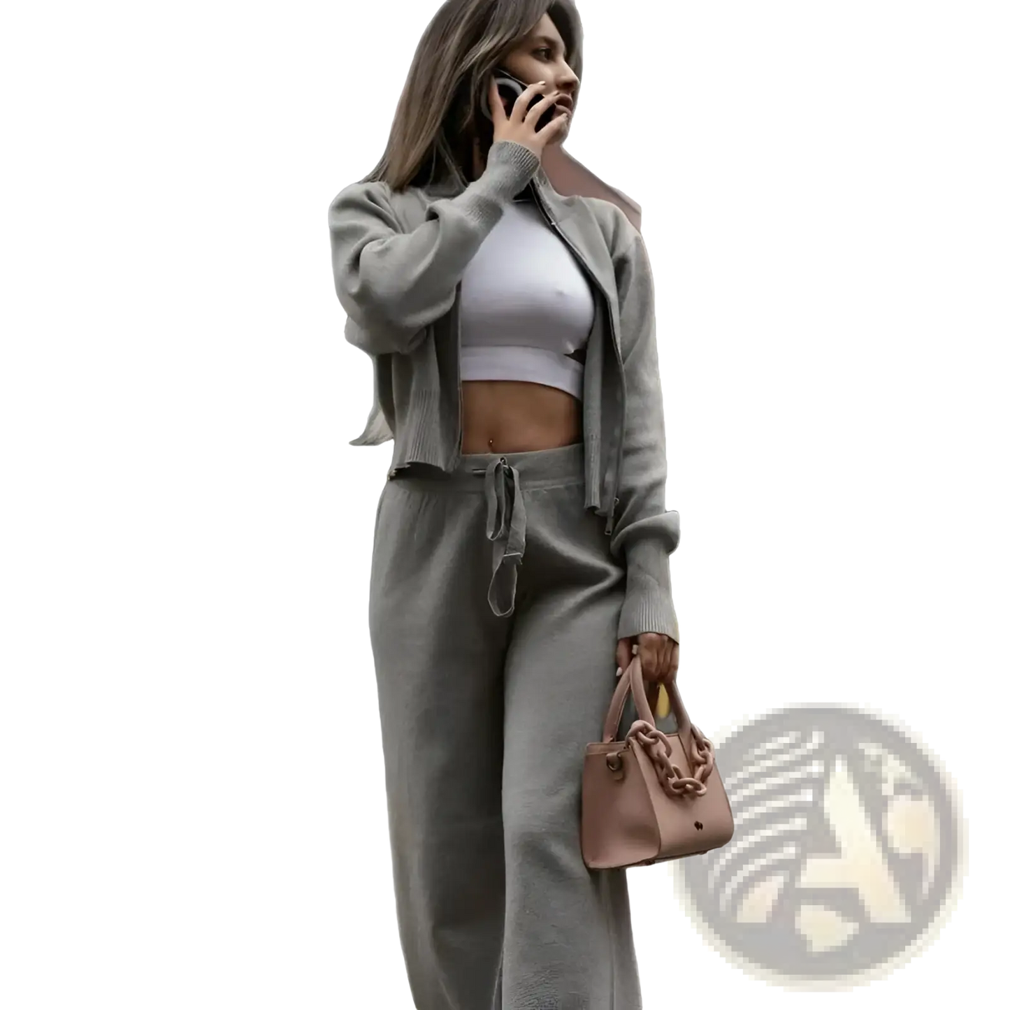 Women's Knit Zip Up Cardigan and Wide Leg Pant Set