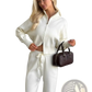 Women's Knit Zip Up Cardigan and Wide Leg Pant Set