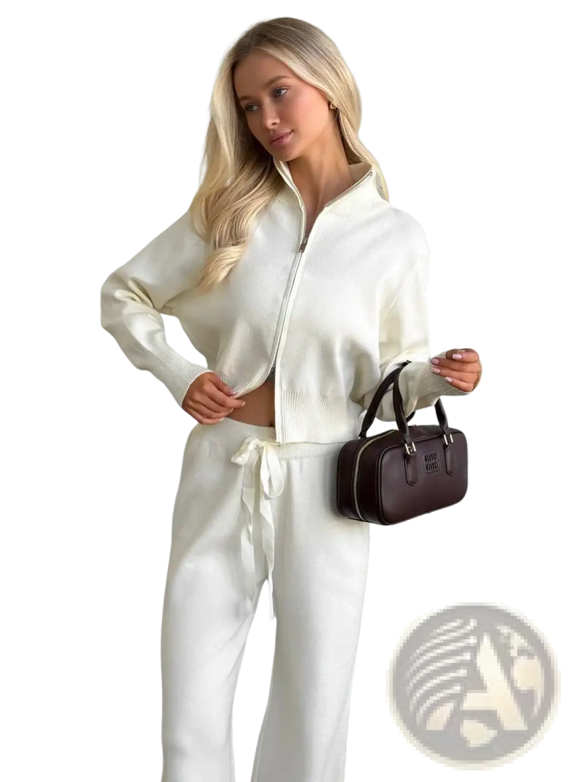 Women's Knit Zip Up Cardigan and Wide Leg Pant Set