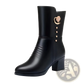 Women's Leather Martin Boots with Floral Brooch