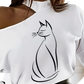 Women's Line Art Graphic Open Shoulder Long Sleeve Top