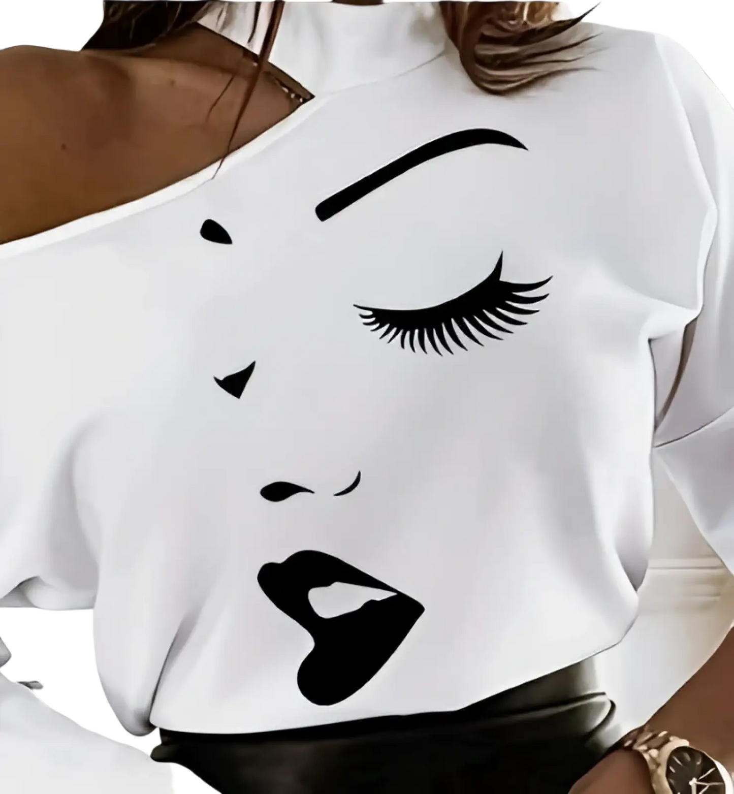 Women's Line Art Graphic Open Shoulder Long Sleeve Top
