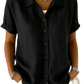 Women's Linen Blend Rolled Cuff Short Sleeve Shirt