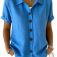 Women's Linen Blend Rolled Cuff Short Sleeve Shirt