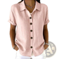 Women's Linen Blend Rolled Cuff Short Sleeve Shirt