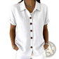 Women's Linen Blend Rolled Cuff Short Sleeve Shirt
