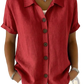 Women's Linen Blend Rolled Cuff Short Sleeve Shirt