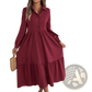 Women's Long Sleeve Tiered Button Down Midi Dress