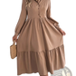 Women's Long Sleeve Tiered Button Down Midi Dress