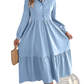 Women's Long Sleeve Tiered Button Down Midi Dress