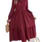 Women's Long Sleeve Tiered Button Down Midi Dress