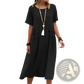Women's Loose Linen Short Sleeve Midi Beach Dress