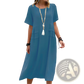 Women's Loose Linen Short Sleeve Midi Beach Dress