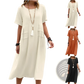 Women's Loose Linen Short Sleeve Midi Beach Dress