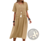 Women's Loose Linen Short Sleeve Midi Beach Dress
