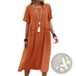 Women's Loose Linen Short Sleeve Midi Beach Dress