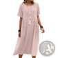 Women's Loose Linen Short Sleeve Midi Beach Dress