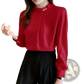 Women's Loose Satin Blouse with Pearl Button Accents