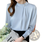 Women's Loose Satin Blouse with Pearl Button Accents