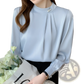 Women's Loose Satin Blouse with Pearl Button Accents