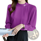 Women's Loose Satin Blouse with Pearl Button Accents