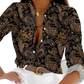 Women's Marble Print Satin Long Sleeve Button Blouse