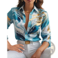 Women's Marble Print Satin Long Sleeve Button Blouse