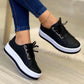 Women's Metallic Lace Up Platform Round Toe Casual Shoes
