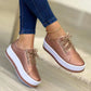 Women's Metallic Lace Up Platform Round Toe Casual Shoes