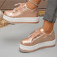 Women's Metallic Lace Up Platform Round Toe Casual Shoes