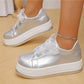 Women's Metallic Lace Up Platform Round Toe Casual Shoes