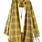 Women's Oversized Cotton Linen Plaid Button Up Shirt Jacket