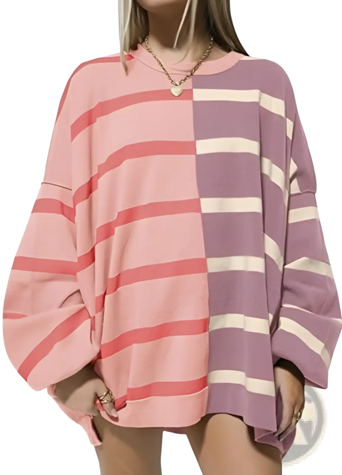 Women's Oversized Split Color Striped Knit Sweater
