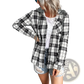 Women's Plaid Long Sleeve Hooded Button Up Shirt