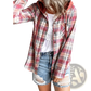 Women's Plaid Long Sleeve Hooded Button Up Shirt