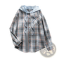 Women's Plaid Long Sleeve Hooded Button Up Shirt