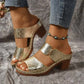 Women's Plaid Round Toe Chunky Heel Sandals