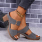 Women's Plaid Round Toe Chunky Heel Sandals