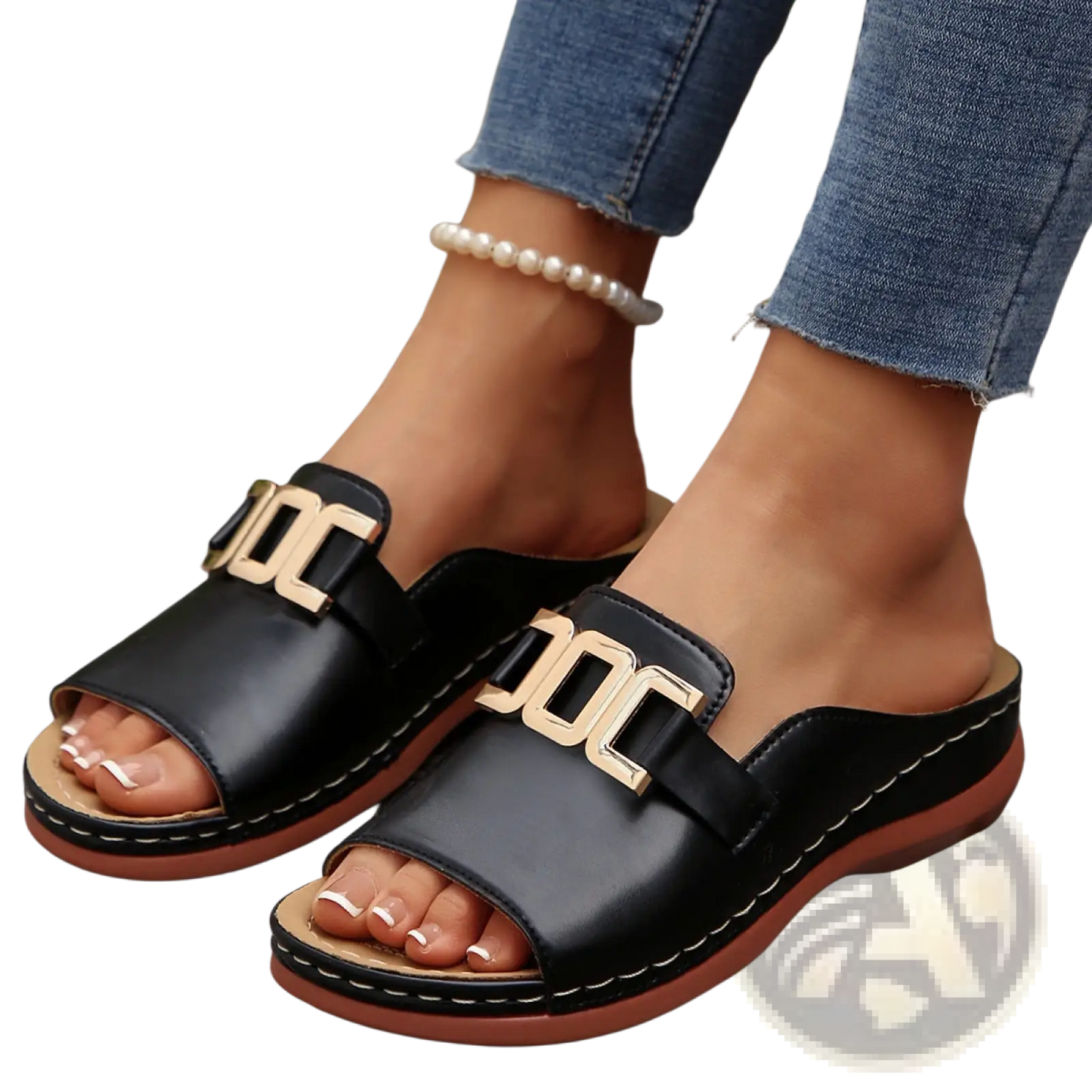 Women's Platform Wedge Slide Sandals with Buckle