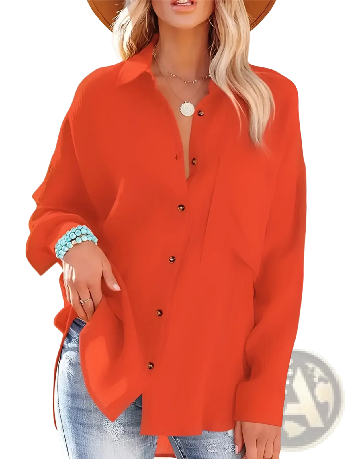 Women's Relaxed Fit Dropped Shoulder Button Up Shirt