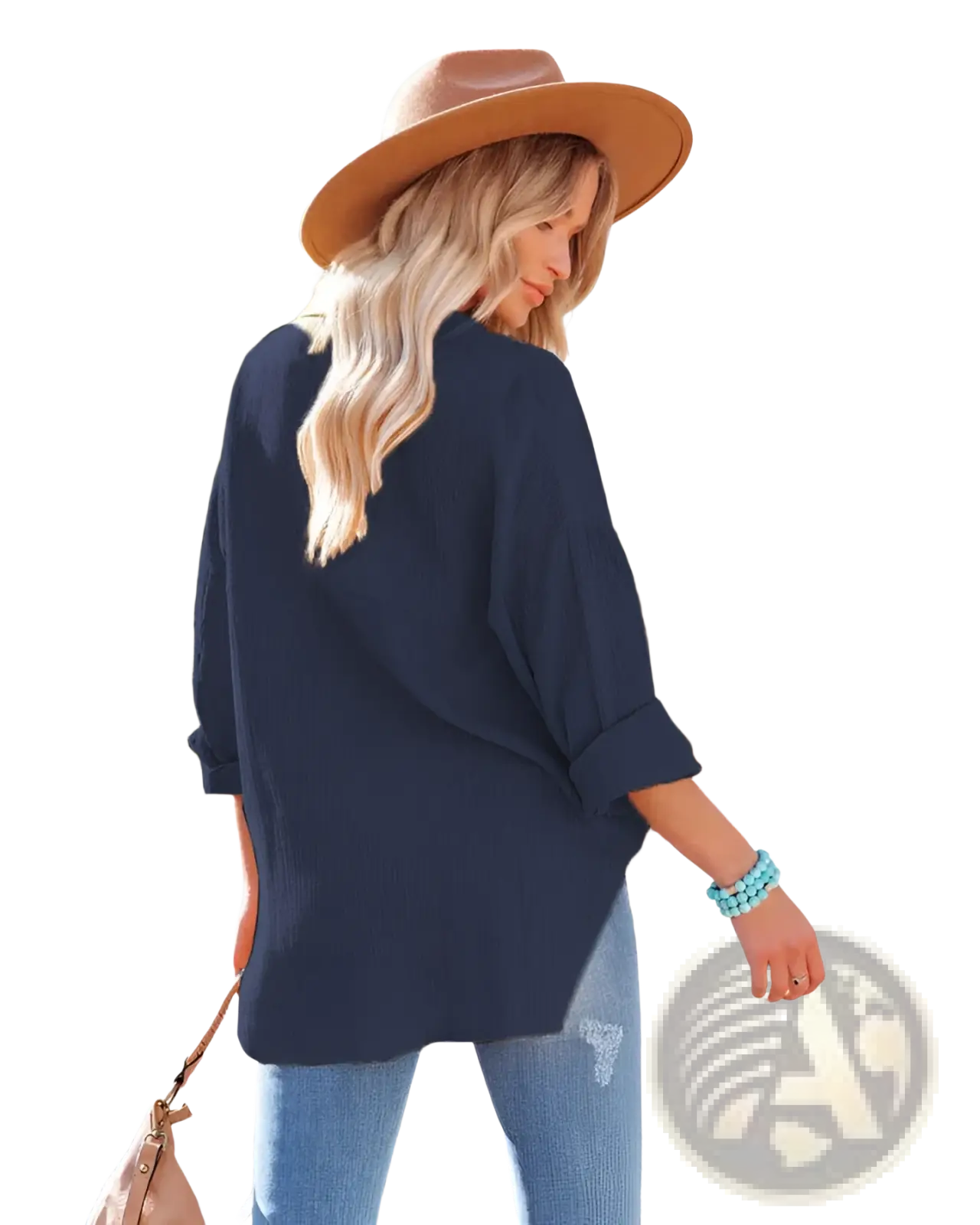 Women's Relaxed Fit Dropped Shoulder Button Up Shirt