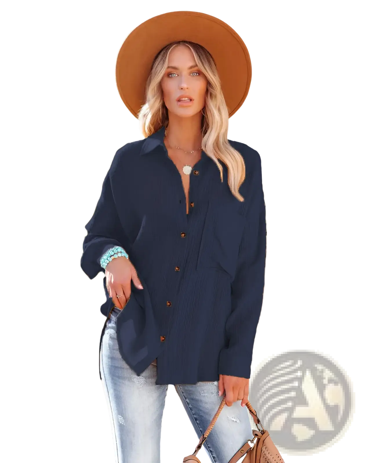 Women's Relaxed Fit Dropped Shoulder Button Up Shirt